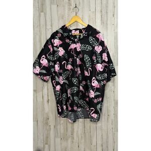 Men's 4XL Flamingo Love Hawaiian Shirt Black Short Sleeve‎